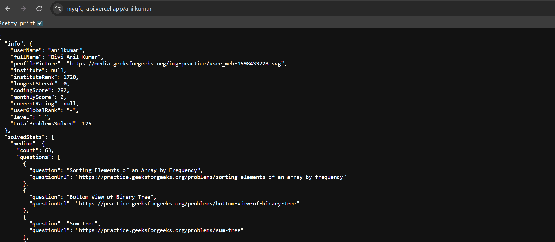 GeeksForGeeks Unofficial API